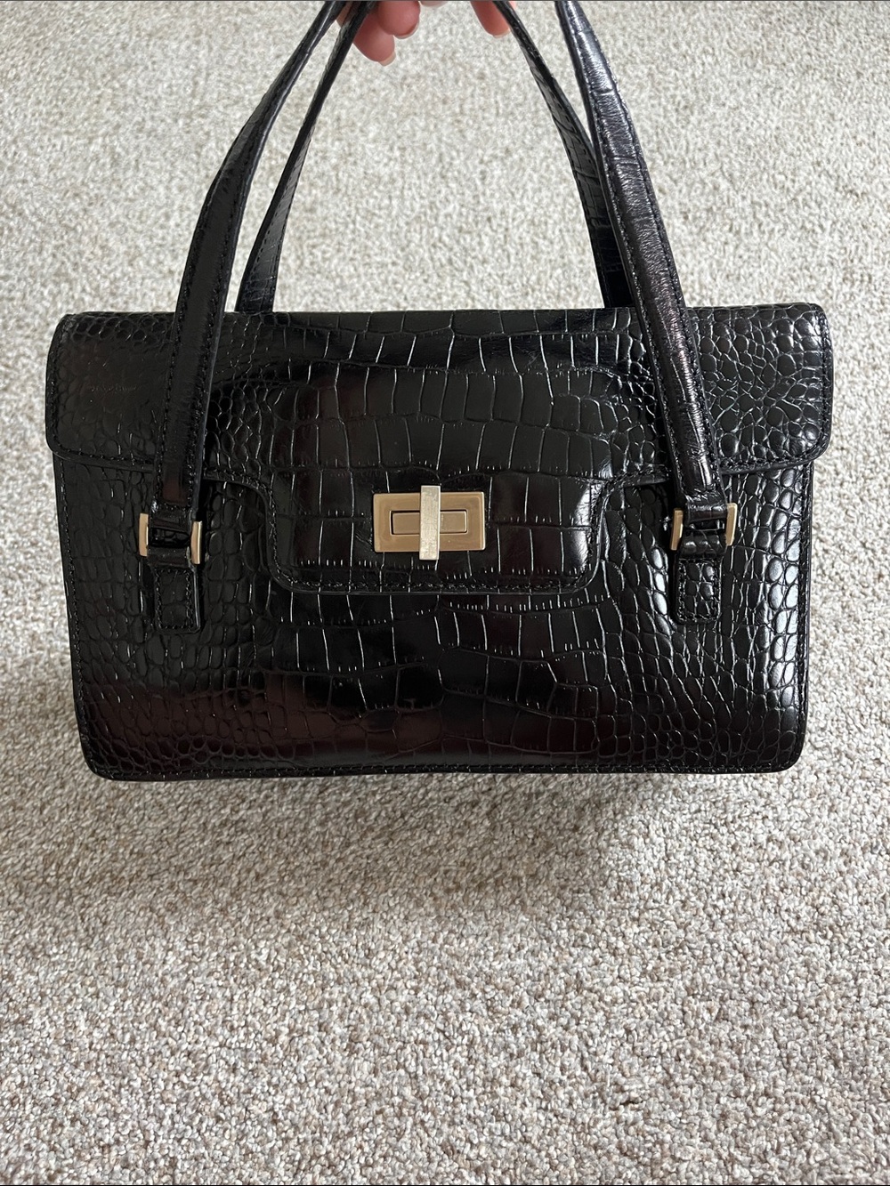 Antonio Melani Black Croc-Embossed Leather Top-Handle Bag